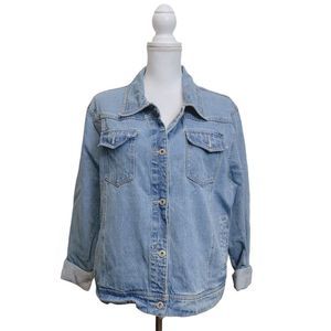 PB BASICS‎ XL Light Wash Denim Jacket Women XL 100% Cotton Button Up Y2k Vintage
